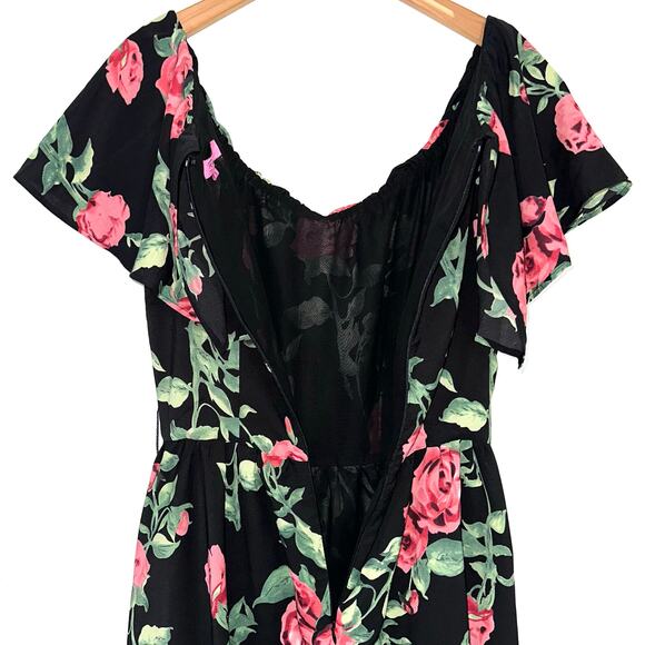 Rebel Love Clothing Pink Black Rose Floral Ruffle Maxi Dress Size Small - Picture 10 of 14